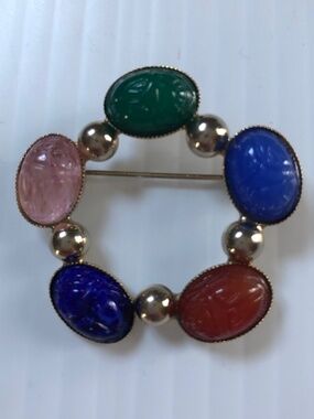Vintage Egyptian revival 5 stone scarab brooch